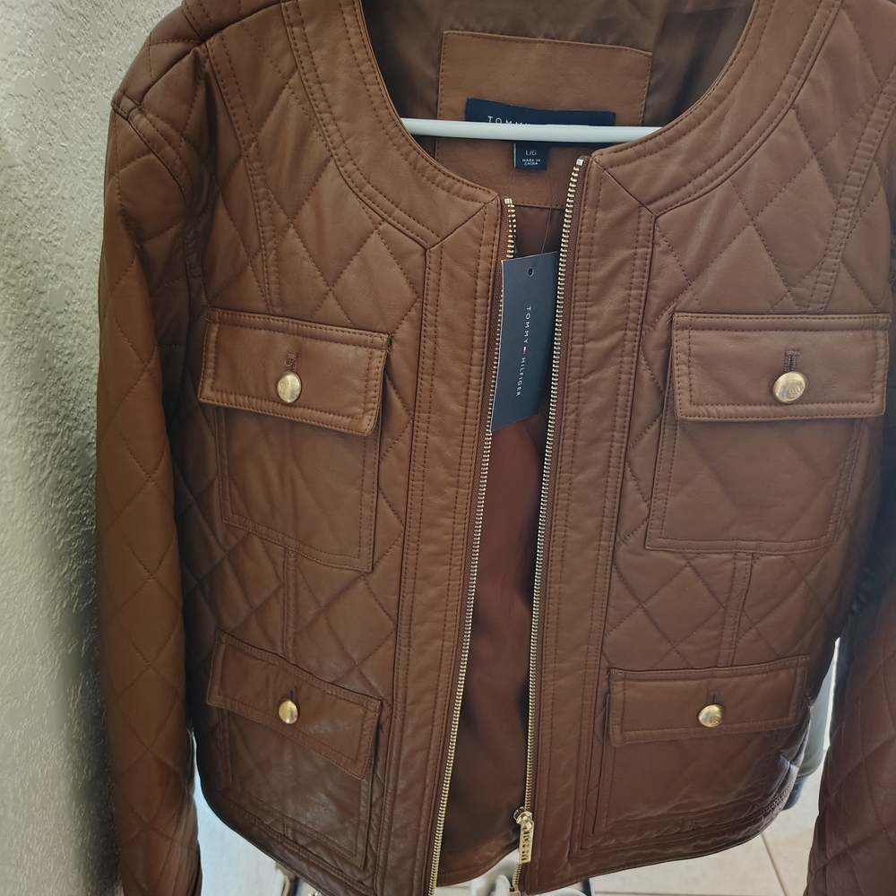 Tommy Hilfiger Brown Leather Quilted Jacket